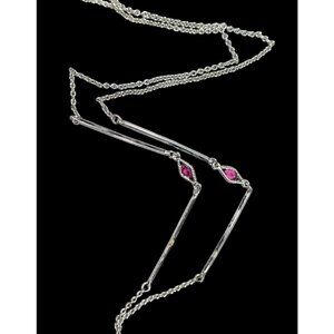 Vintage 70s Sarah Coventry "Serenade" Flapper Style Silver Tone And Pink Necklac